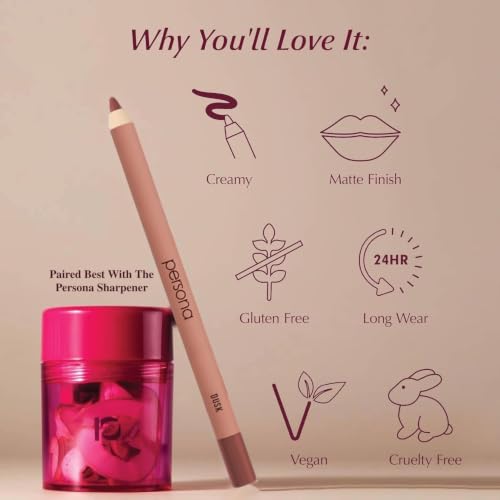 PERSONA Dusk Lip Liner Pencil - Creamy Long-Wear Matte, Sharpenable, Lip Makeup