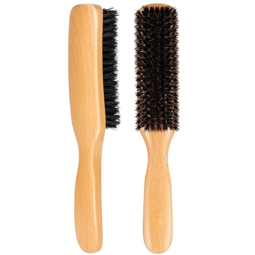 STYLEMATE Beech Wood Boar Bristle Slick Back Hair Brush for Fine & Thin Hair