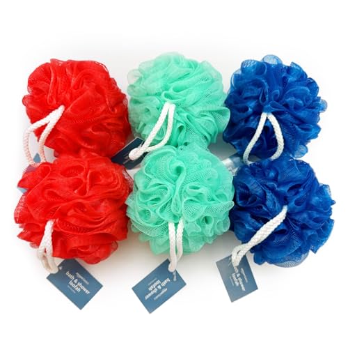 Amazon Basics Exfoliating Bath Loofah Set - Multicolor, Pack of 6