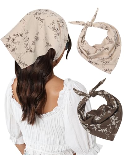 Cotton Floral Hair Scarf Set - 2PCS Triangle Head Bandanas for Women