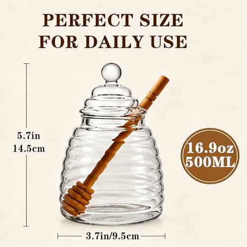 Glass Honey Pot with Dipper Set - 16.9 Oz Honey Dispenser