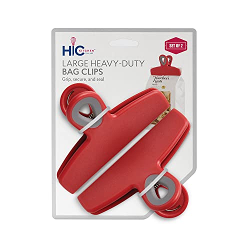 HIC Kitchen Heavy-Duty Bag Clips Set of 2 with Soft-Grip Handles
