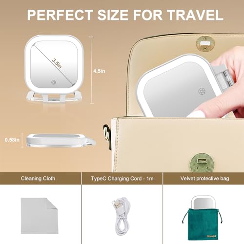Mocado Compact Travel Makeup Mirror – 1X/10X Magnifying with Light