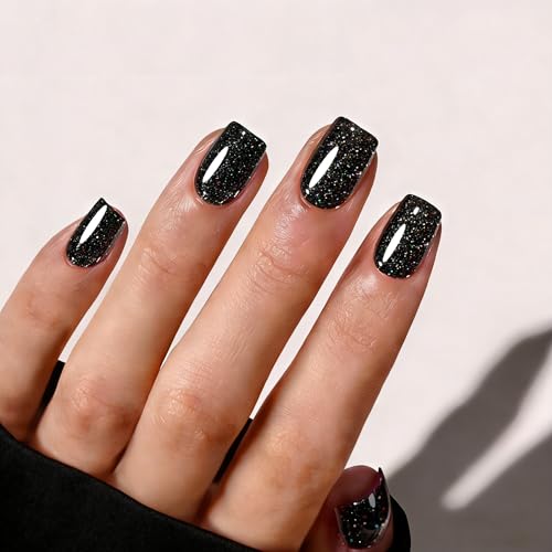 Rimudecure Short Square Press On Nails with Glitter & Protective Gel
