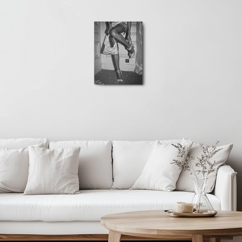 Trendy Black and White Canvas Wall Art - Chic Woman Decor 15x11.4in
