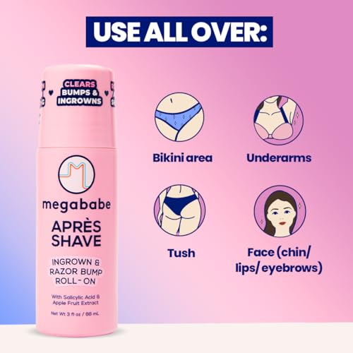 Megababe Apr?s Shave (3.0 fl oz) | Post-Shave & Waxing | Vacation and Hot Weather Must-Have | Ingrown Hair & Razor Bump Roll-On Treatment for Women | Bikini, Armpits & Legs
