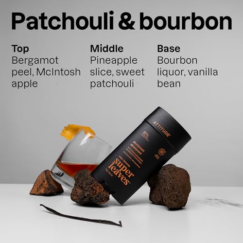 ATTITUDE Aluminum-Free Deodorant for Men - 95% Natural, EWG Verified, Patchouli & Bourbon Scent, 2.64 Oz