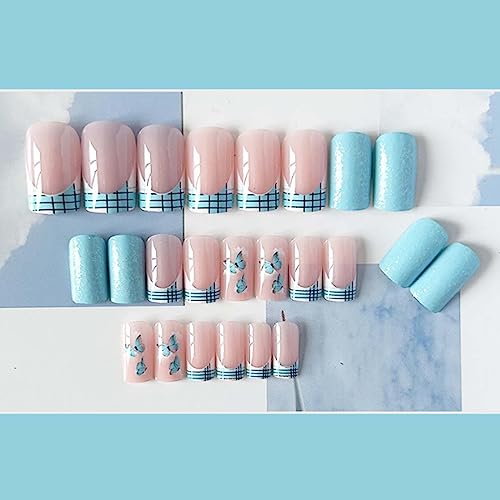 Short Square French Butterfly Press-On Nails - 24PCS