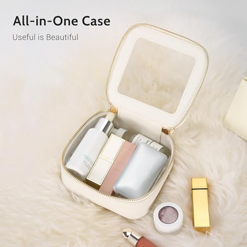 Aveniee Mini Clear Makeup Bag - TSA Approved Travel Pouch, Off-White