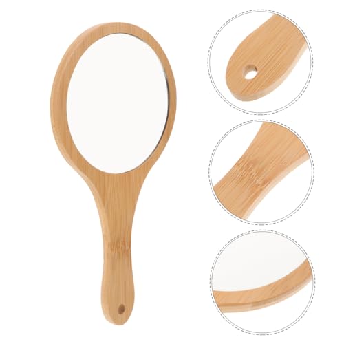 NOLITOY Wooden Handheld Vanity Mirror - Portable 10 Inch Makeup & Grooming Tool