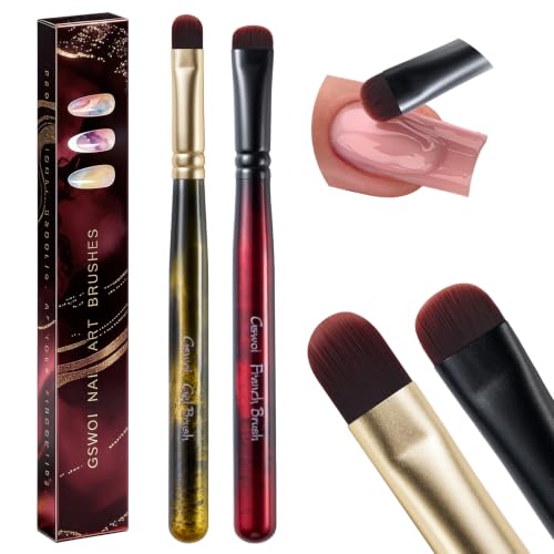 Black 2 Pcs Nail Brush Set for Polygel, French Tip & Clean Up, Builder Gel