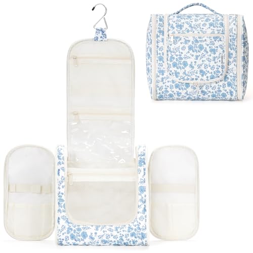 Narwey Large Hanging Toiletry Bag – Blue Flower Travel Organizer