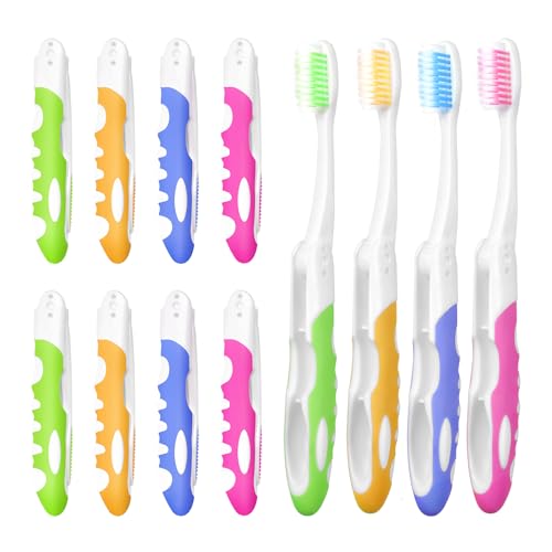 EasyHonor 12-Pack Travel Charcoal Toothbrushes – Foldable, Medium Soft Bristles, 11.4 cm (4.5 in) When Folded