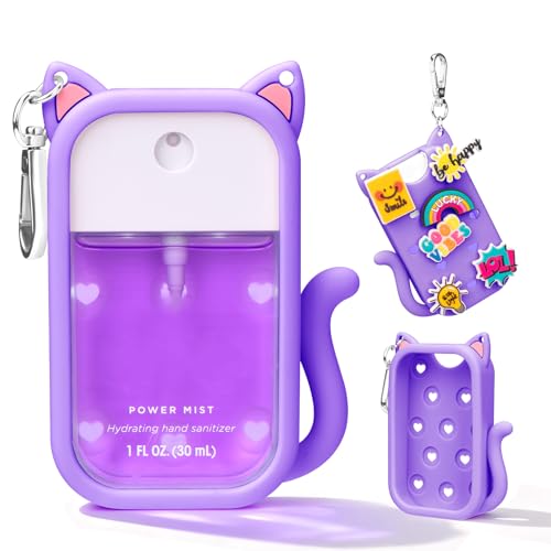 Cat Silicone Case for Touchland 1oz Spray — Cat Purple with Charm Keychain