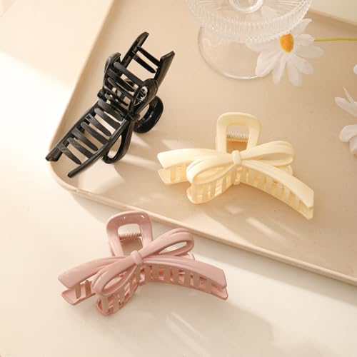 Glaudmeiss 3PCS Bow Hair Clips for Women - Strong Hold Non-Slip Claw Clips for Thin & Thick Hair