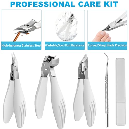 White Mornihima Heavy-Duty Nail Clippers 5-Piece Set for Thick Toenails & Fingernails