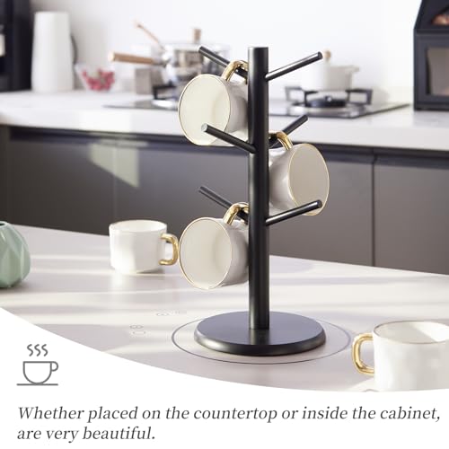 Kitsanery Bamboo Mug Holder Tree with 6 Hooks - Black