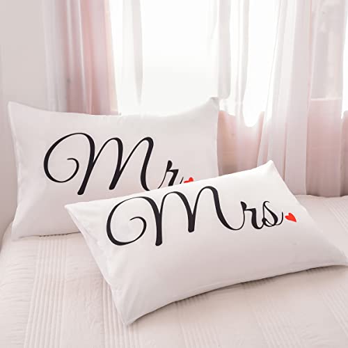 Mr and Mrs Couples Pillowcases - Heart Printed 19x29" Covers