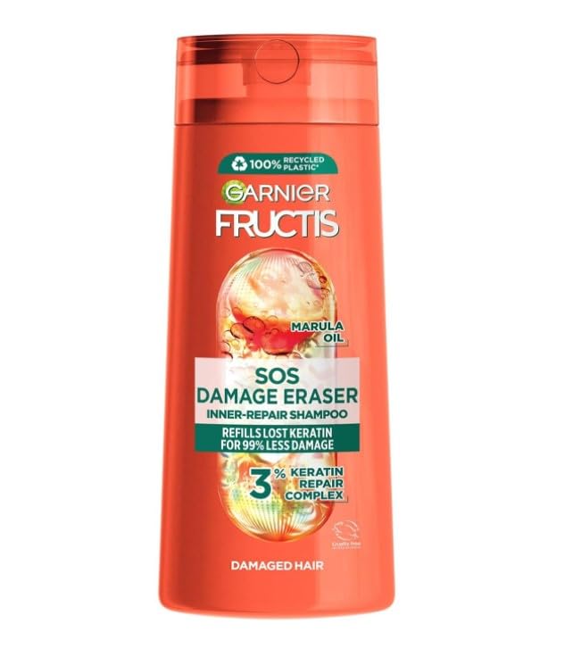 Garnier Fructis SOS Damage Eraser Shampoo 400ml for Damaged Hair with Keratin & Amla Oil