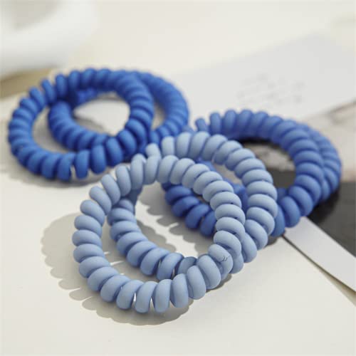 6 Pcs Matte Blue Spiral Hair Ties - Traceless Ponytail Holders for All Hair Types