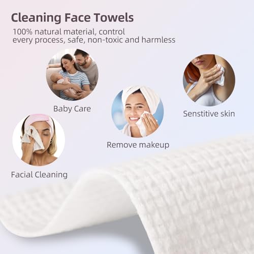 Disposable Biodegradable Face Towels - Soft, Thick Cleansing Wipes for Sensitive Skin, Makeup Removal & Travel (50 Count)