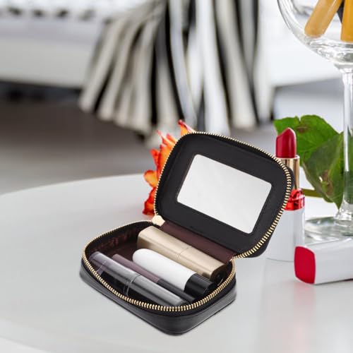 FOMIYES Leather Lipstick Holder Case with Mirror - Portable Mini Makeup Bag