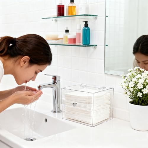 Clear Acrylic Face Towel Holder with Lid - Disposable Towel Dispenser