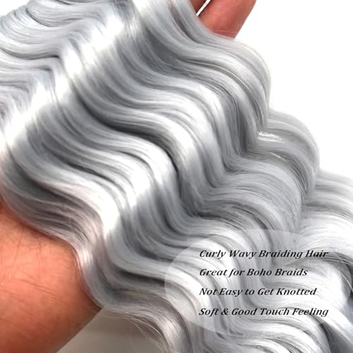 Silver Gray Boho Braiding Hair 26 Inch Pre-Stretched Wavy Curly Extensions