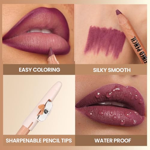 6-Color Matte Lip Liner Set with Sharpener - Nude Brown & More