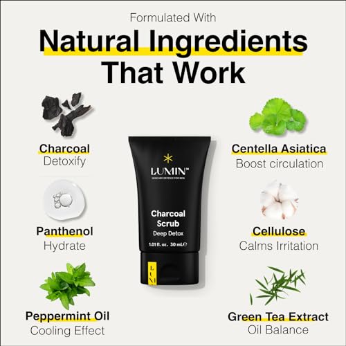 Lumin Charcoal Face Scrub for Men 1.01 Fl Oz Deep Detox Exfoliator