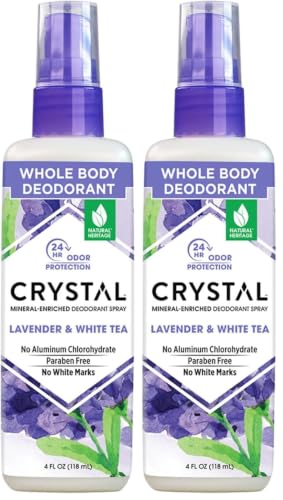 Crystal Essence Lavender & White Tea Mineral Deodorant Body Spray 4 oz Pack of 2