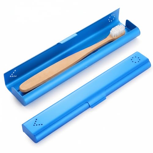 Blue Aluminum Toothbrush Travel Case – Portable Holder for 1-2 Brushes