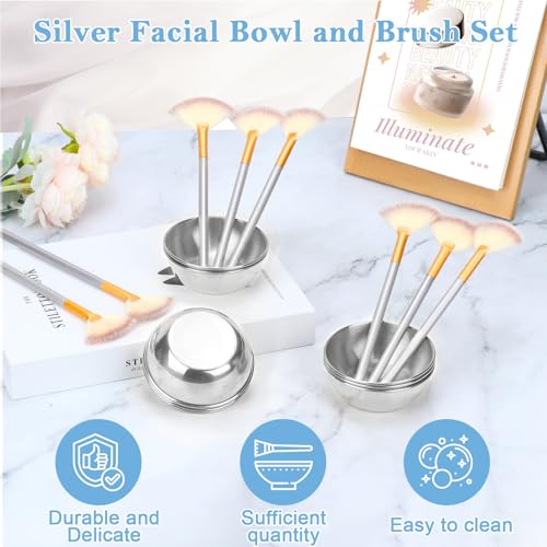 8-Piece Esthetician Facial Set: Stainless Steel Mixing Bowls & Fan Brushes