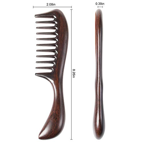 Onedor Black Sandalwood Hair Comb Round Handle Extra Wide Tooth - Anti-Static Natural Detangler