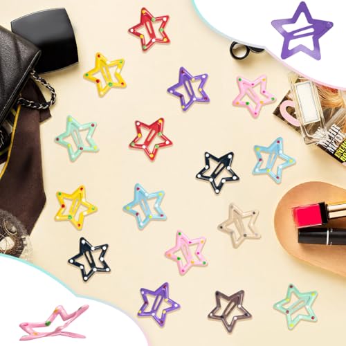 ZGQHZR 72 Pcs Polka Dots Star Snap Hair Clips for Women Girls, 9 Colors