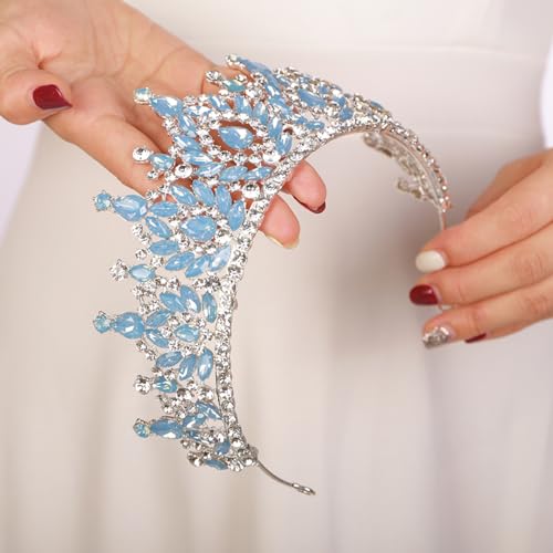 JWICOS Blue Crystal Princess Tiara Headband for Wedding Prom Bridal Party