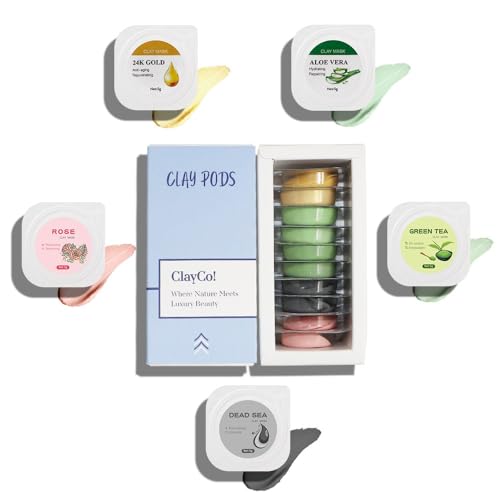 ClayCo! 10-Piece Clay Mask Set with Rose, Dead Sea, Green Tea, Aloe Vera & 24K Gold for All Skin Types