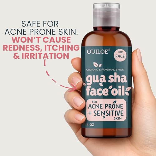 Ouiloe Gua Sha Facial Oil for Sensitive & Acne-Prone Skin, Non-Greasy, Fragrance-Free
