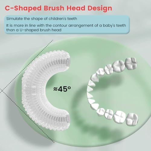 Kids Sonic U-Shaped Electric Toothbrush with 3 Modes & Cartoon Dinosaur, Waterproof, Toddler Safe, Green