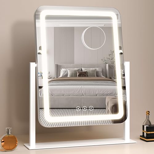 Vanity Mirror with Lights,13.1"¡¿16.7"LED Makeup Mirror,Lighted Makeup Mirror with Lights, Smart Touch Control Dimmable 3 Modes Light, Lighted Up Mirror for Makeup Desk, Bedroom, Dressing Room