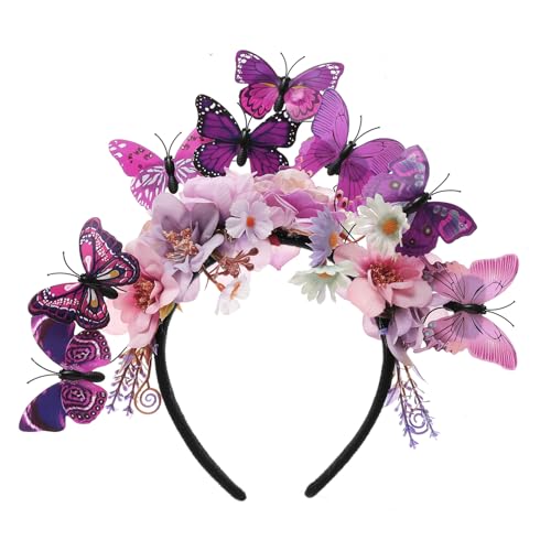 Purple Flower Headband for Women Butterfly Monarch Fascinator Halloween Costume