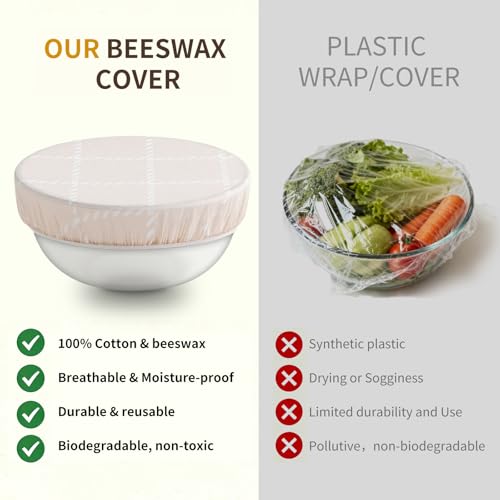 Beeswax Bowl Covers - 3 Pack Reusable Food Covers for 8-12 Inch Bowls