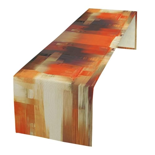 Abstract Orange Beige Brown Oil Painting Table Runner - 13x36 Inch
