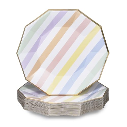 Pastel Rainbow Decagon Paper Plates - 50-Pack 9-Inch Decorative Plates