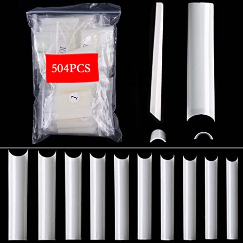 U-Shinein 504PCS XXXL Natural No C Curved Square Nail Tips Half Cover - 12 Sizes, Variation: Square-Natural 02