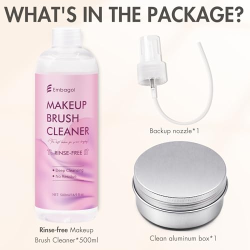 Embagol Rinse-Free Makeup Brush Cleaner - 500ml Quick-Drying Vegan Solution