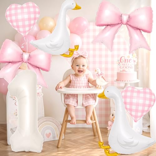 Silly Goose 1st Birthday Foil Balloon Set - 7 Pcs with Number 1