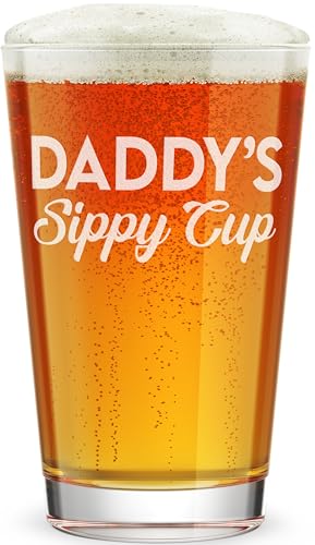 Funny Laser Engraved Pint Glass for New Dads - 16 oz "Daddy's Sippy Cup"