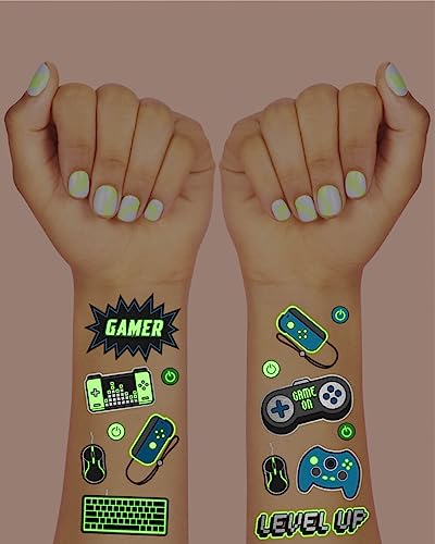 Glow in The Dark Video Game Temporary Tattoos - Kids Party Favors & Decorations