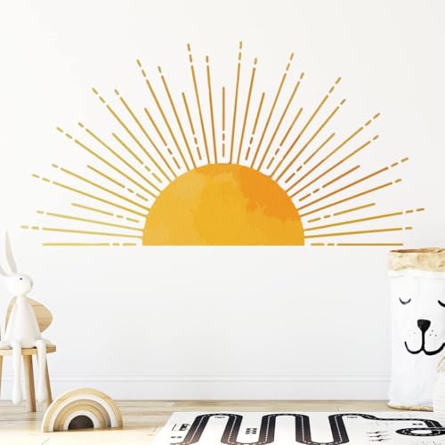 Large Boho Half Sun Wall Decal - Removable Vinyl Sticker for Kids Room